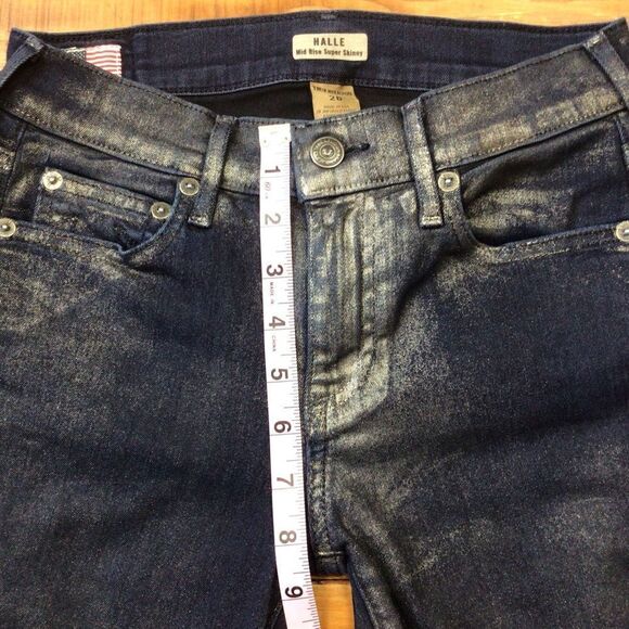 TRUE Religion Halle jeans mid rise super skinny metallic gold powder coated 26 - Picture 11 of 14